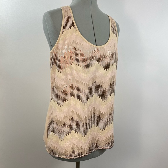 Fossil Medium Sequin Tank Rose Gold Copper Blush Champagne Ombre Chevron Cami - Picture 1 of 14
